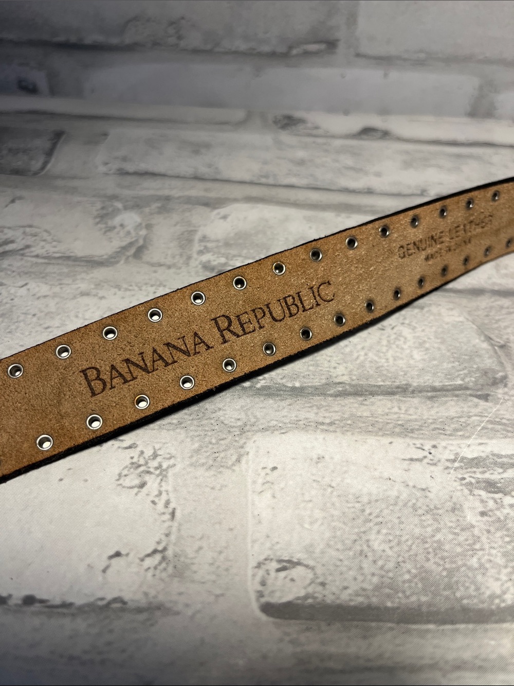 Banana Republic Black XS Perforated Leather Belt Silver Buckle studs - Picture 3 of 9